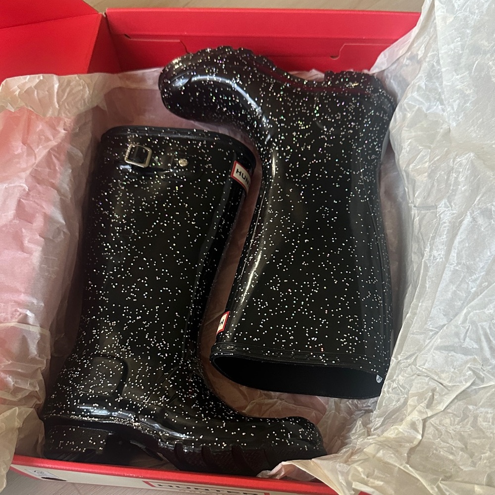 Hunter Sparkling Black Rain Boots